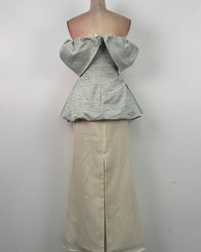 Green Off Shoulder Peplum Top Maxi Skirt Elegant Set
