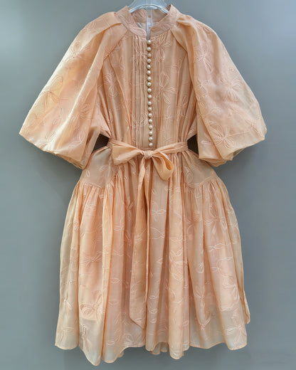 Orange Bowknot Puff Sleeve Mini Dress