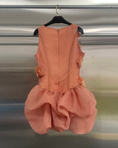 Orange Feather & Rhinestone Bubble Mini Dress