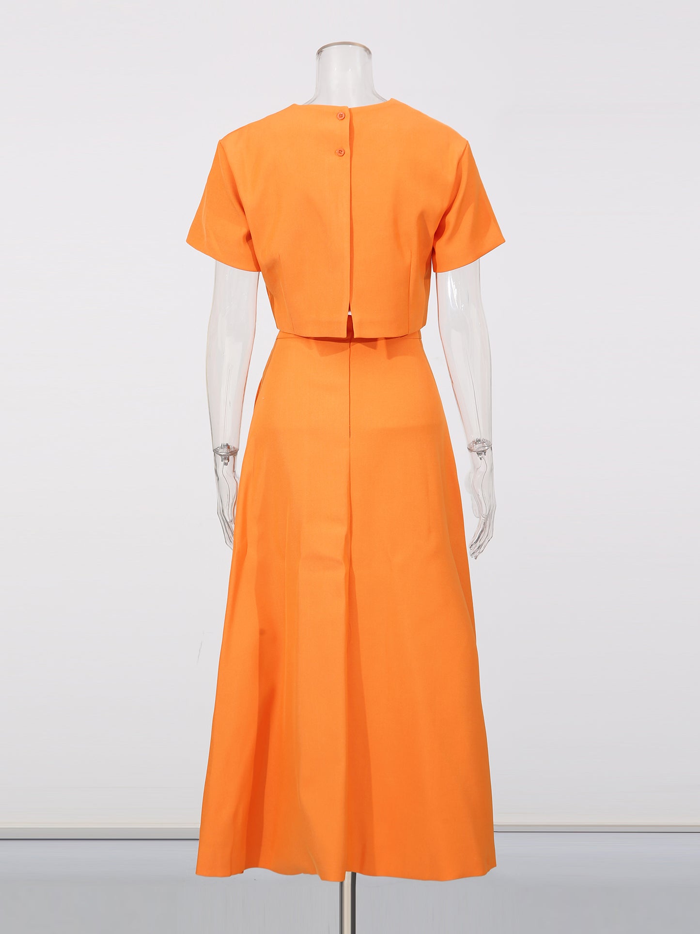 Orange Floral Appliqué Crop Top & Midi Skirt Set