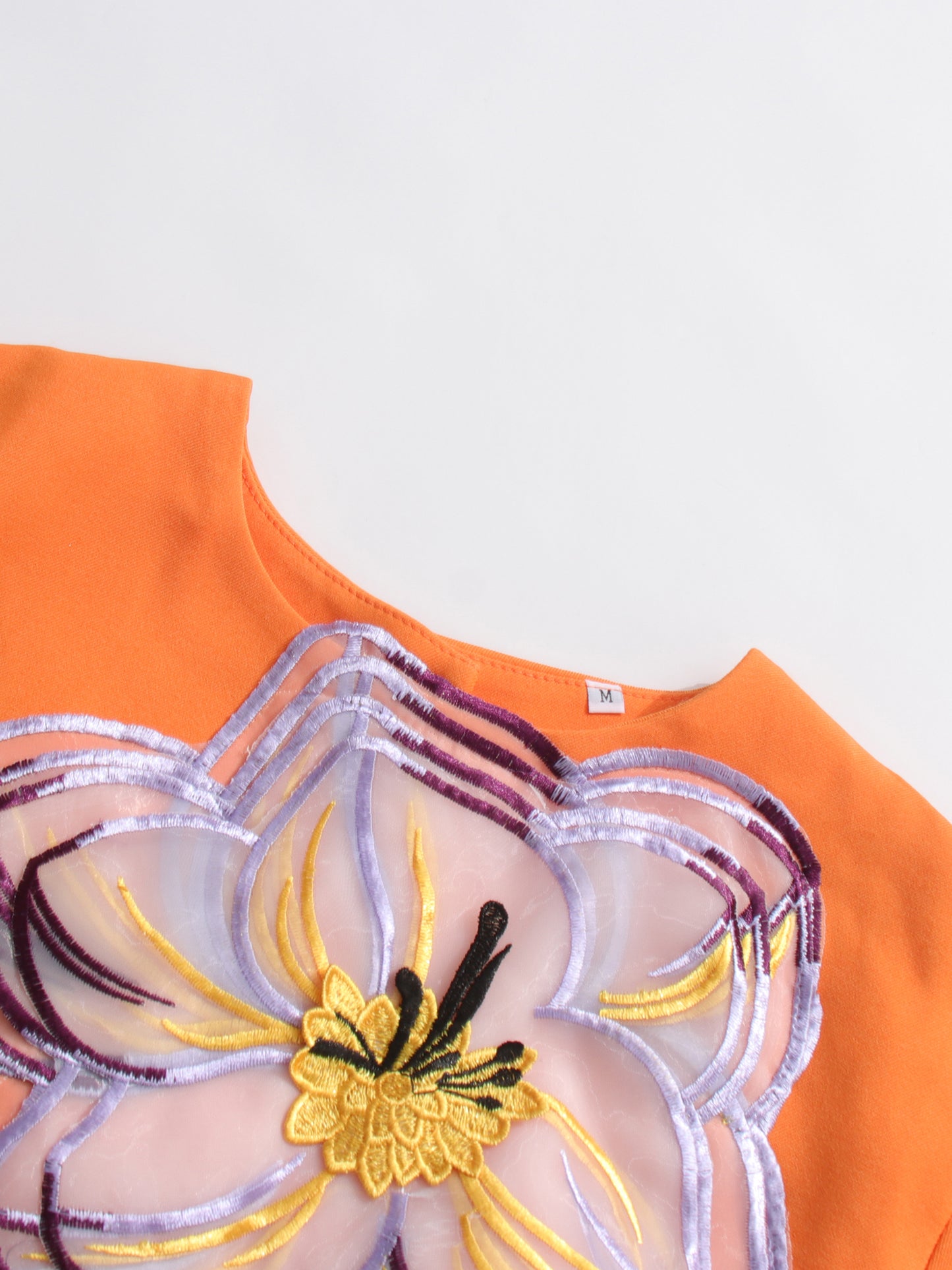 Orange Floral Appliqué Crop Top & Midi Skirt Set