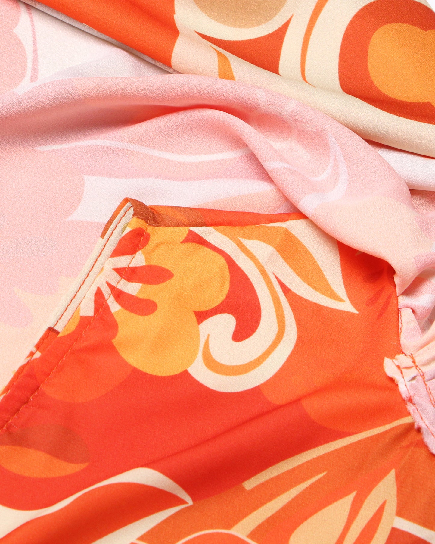 Orange Floral Print Tie-Neck Bell-Sleeve Blouse