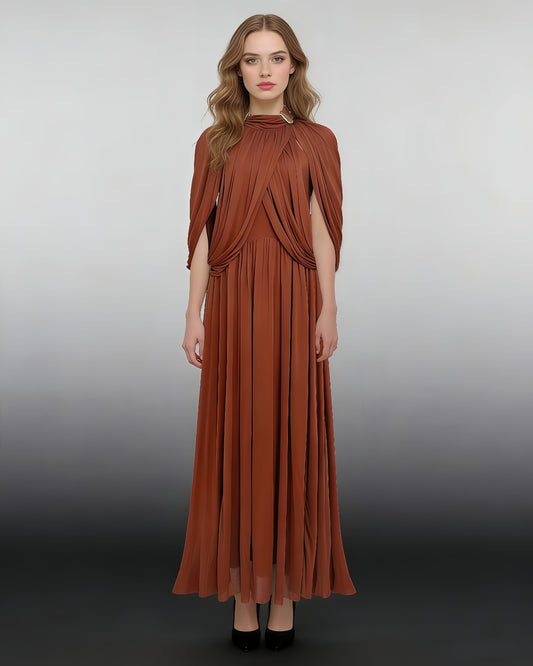 Orange High Neck Draped Maxi Dress