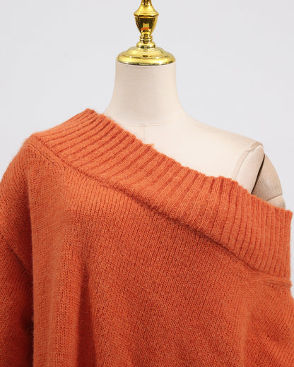 Orange Off-Shoulder Oversized Knit Sweater