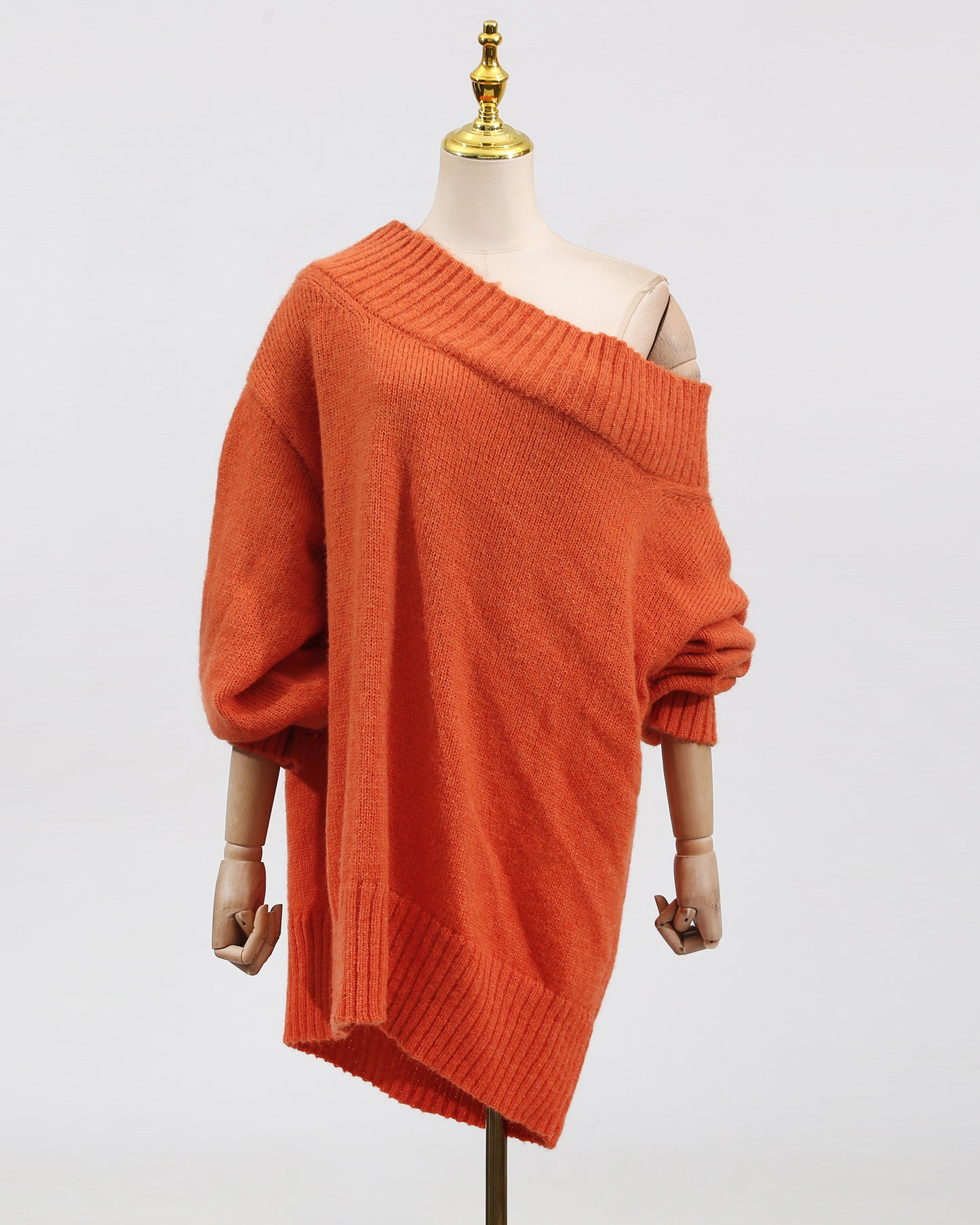 Orange Off-Shoulder Oversized Knit Sweater