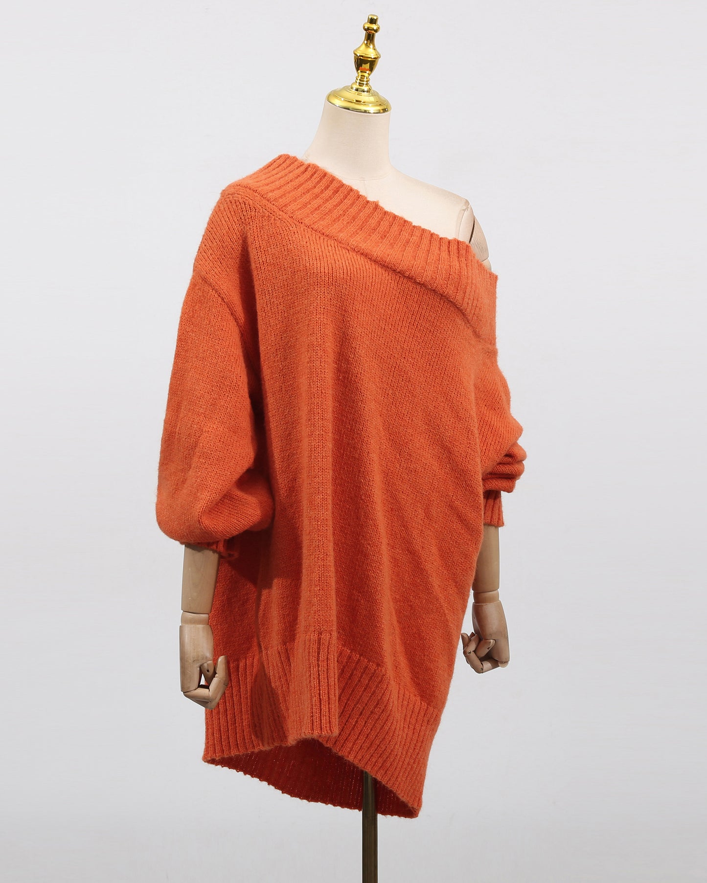Orange Off-Shoulder Oversized Knit Sweater