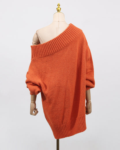 Orange Off-Shoulder Oversized Knit Sweater
