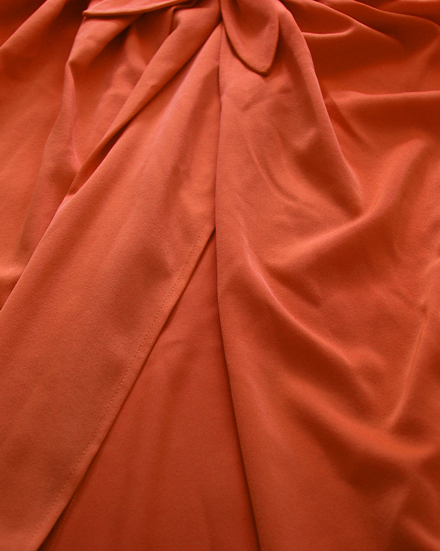 Orange Sleeveless 3D Flower Cutout Ruched Dress