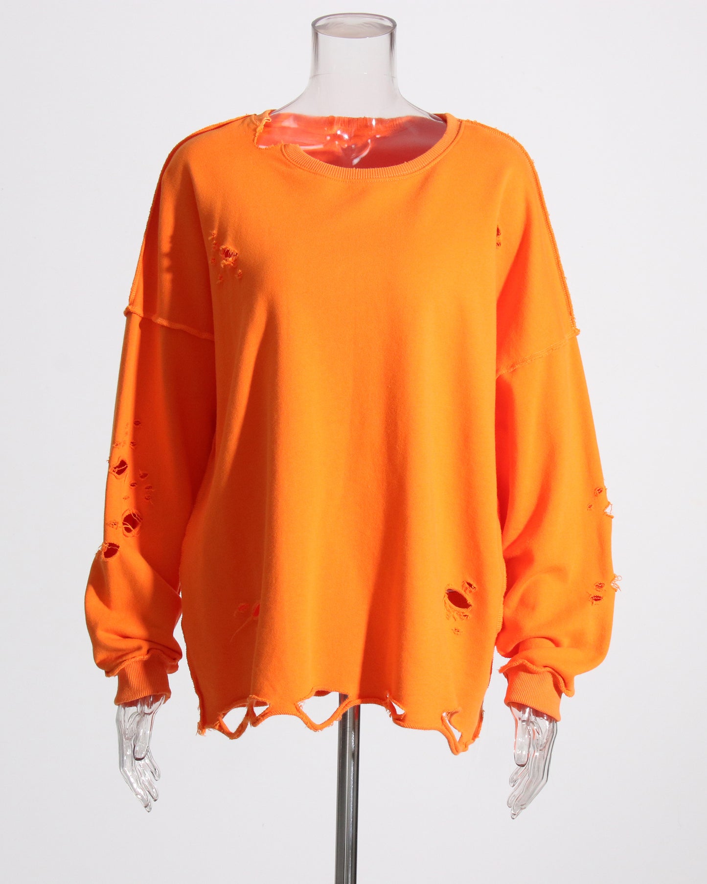 Orange Distressed Oversized Crewneck Sweatshirt