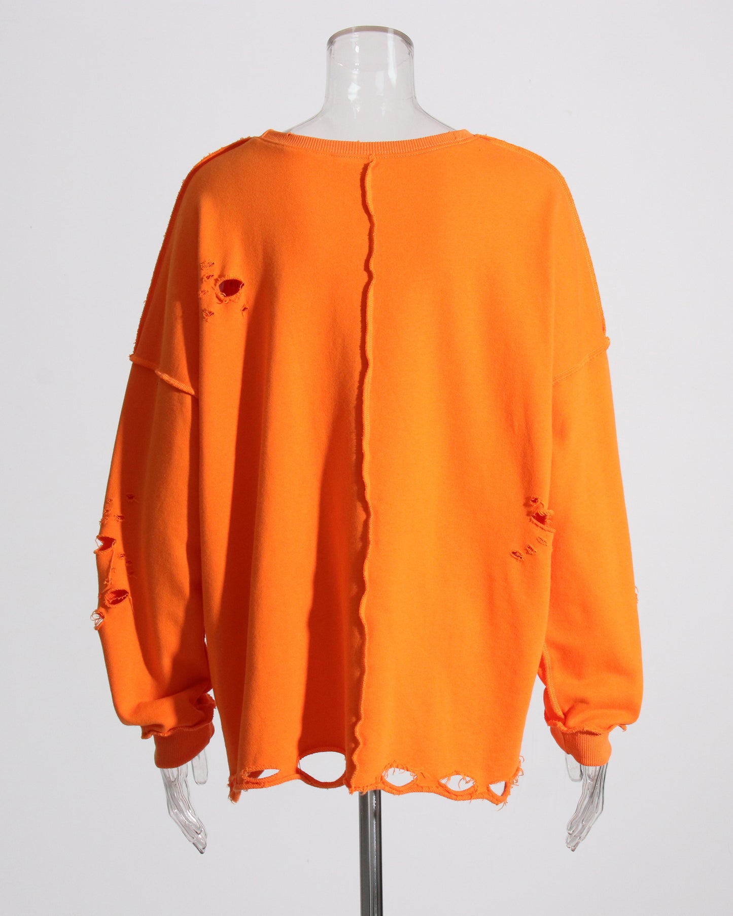 Orange Distressed Oversized Crewneck Sweatshirt