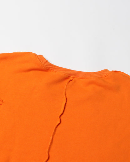 Orange Distressed Oversized Crewneck Sweatshirt