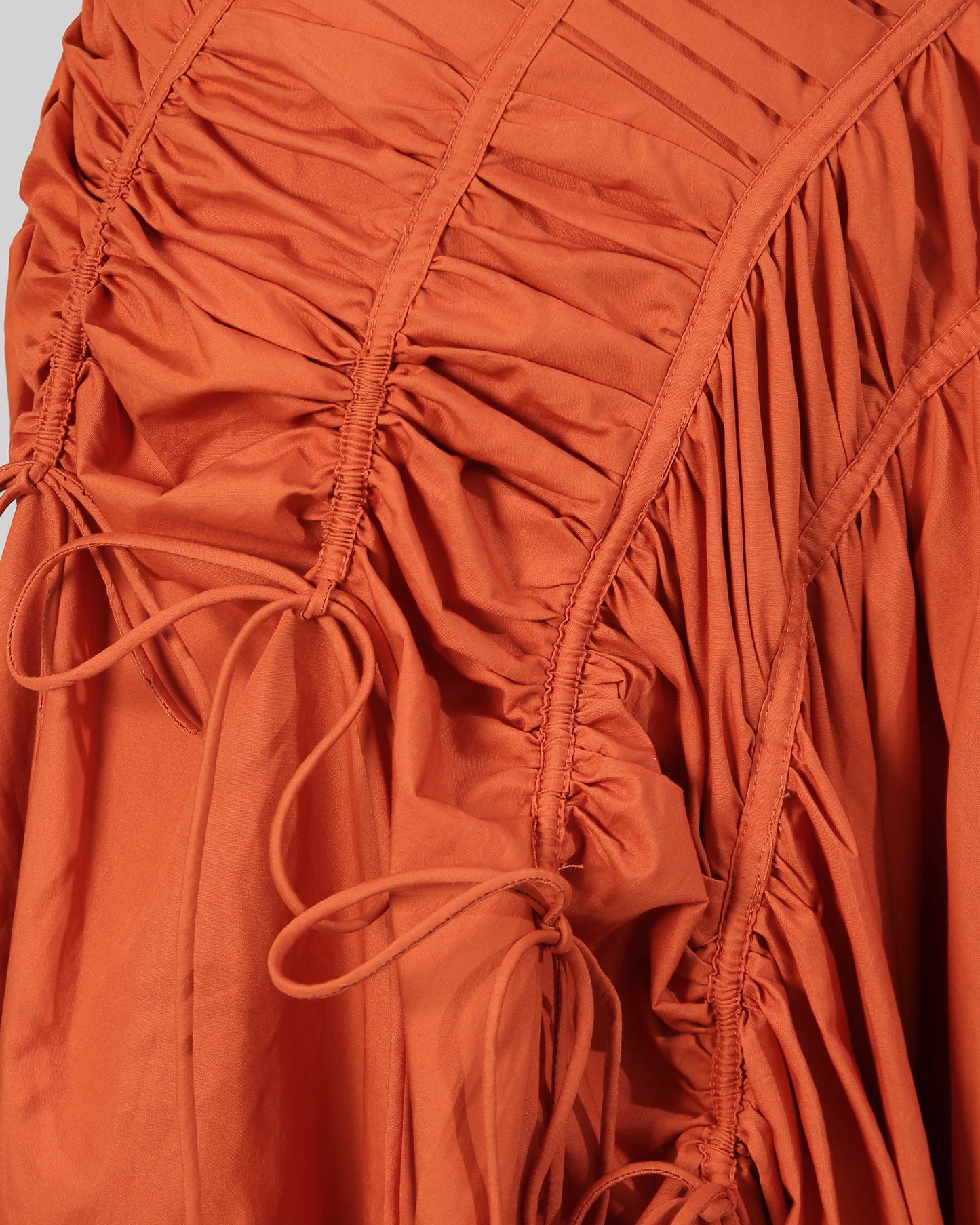 Orange Puff Sleeve Ruched Midi Dress