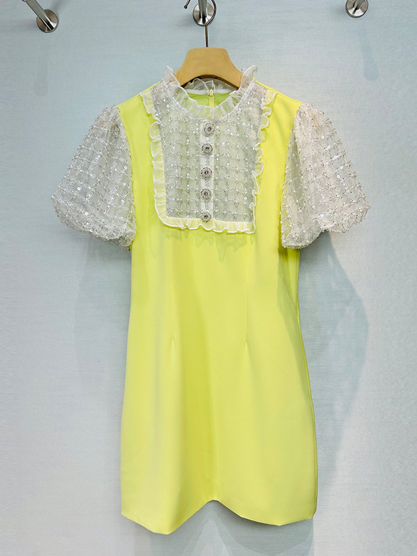 Patchwork Mesh Sequins Solid Short Dress