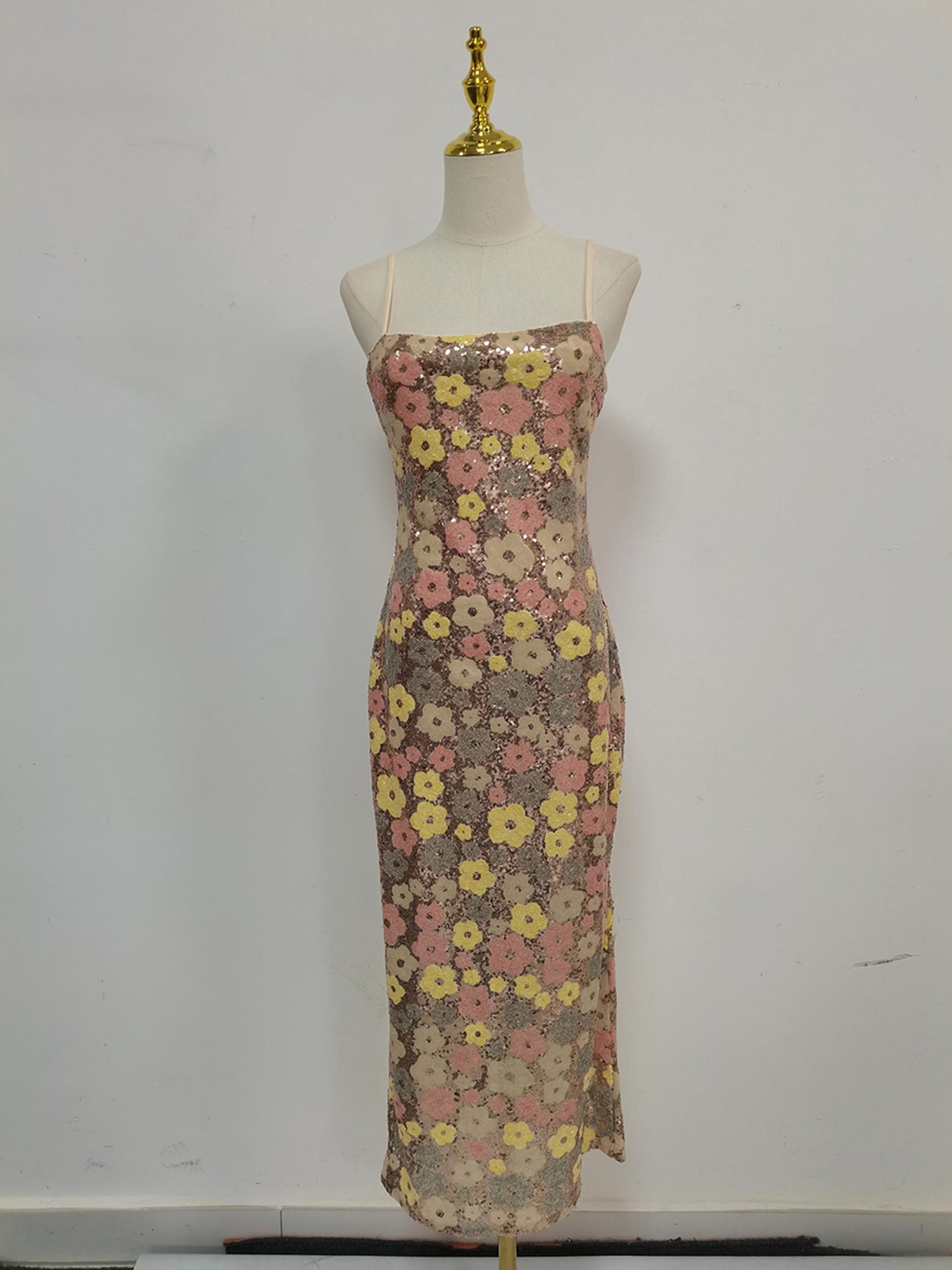 Patchwork Starp Flower Long Dress