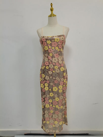Patchwork Starp Flower Long Dress