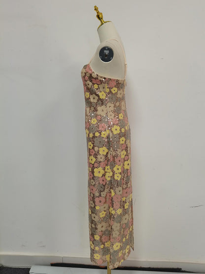 Patchwork Starp Flower Long Dress