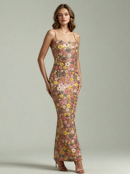 Patchwork Starp Flower Long Dress