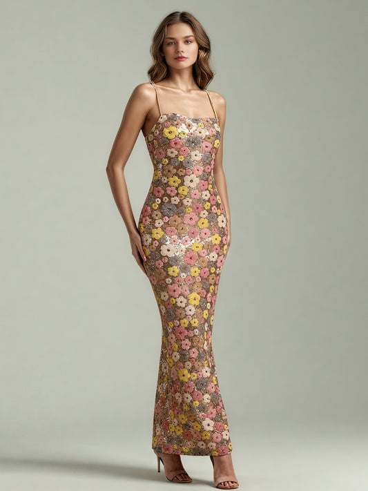 Patchwork Starp Flower Long Dress