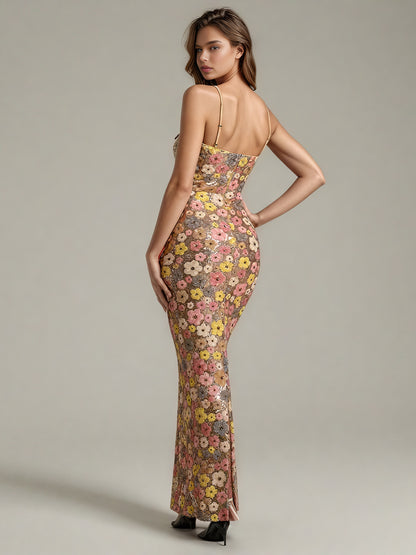 Patchwork Starp Flower Long Dress