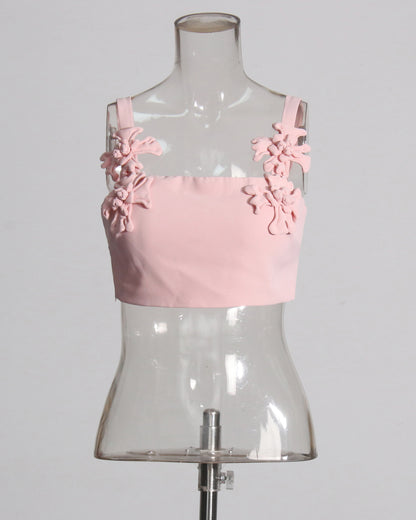 Pink 3D Floral Asymmetric Vest