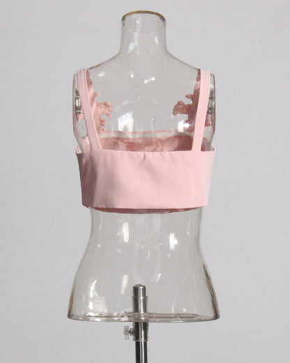 Pink 3D Floral Asymmetric Vest