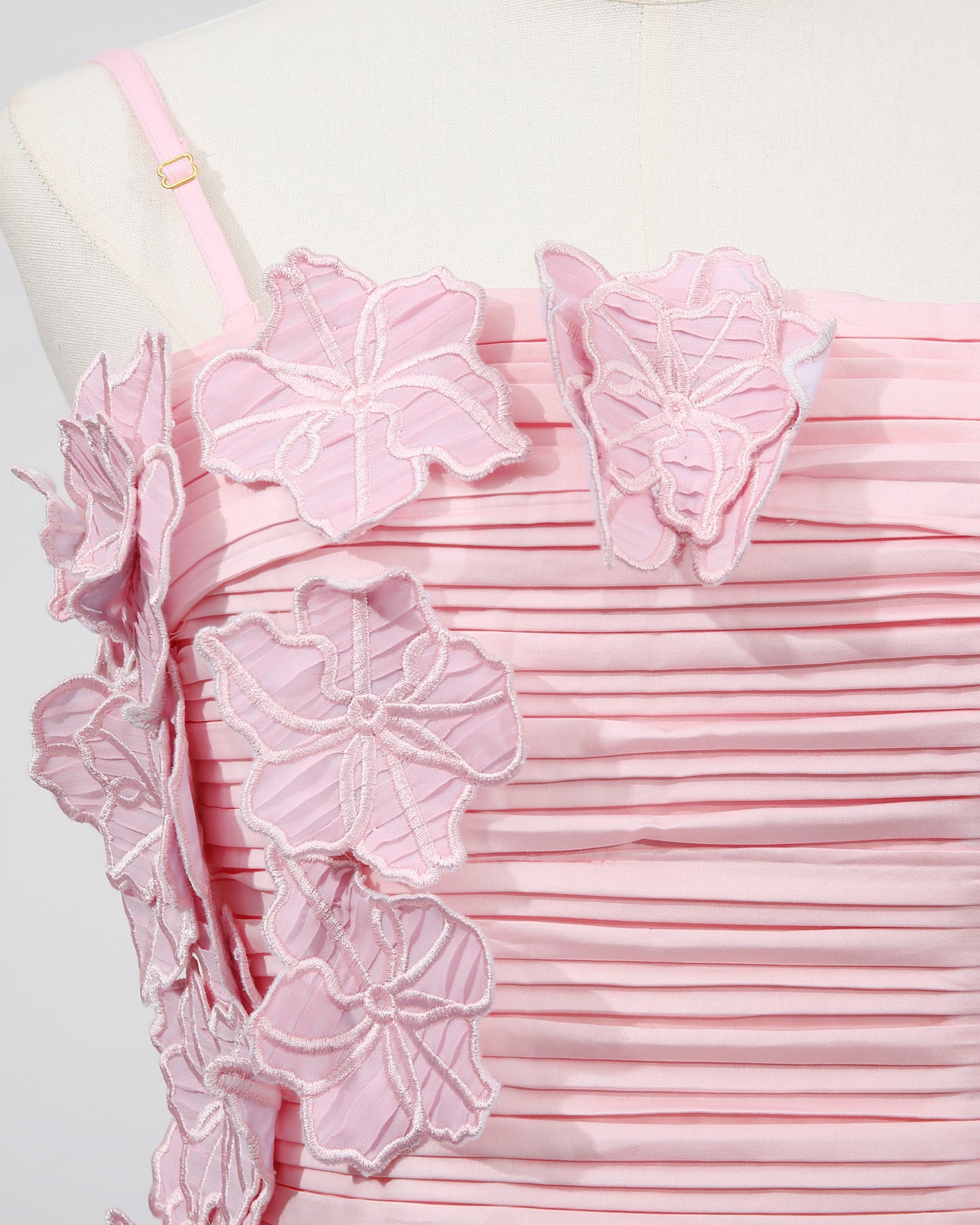 Pink 3D Floral Ruched Asymmetric Maxi Dress