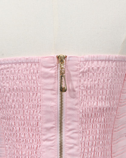 Pink 3D Floral Ruched Asymmetric Maxi Dress