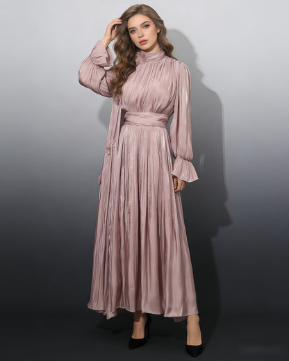 Pink 3D Floral Shiny Maxi Dress