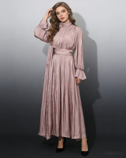 Pink 3D Floral Shiny Maxi Dress