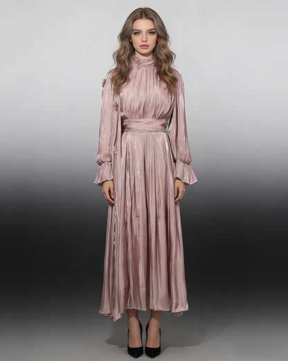 Pink 3D Floral Shiny Maxi Dress