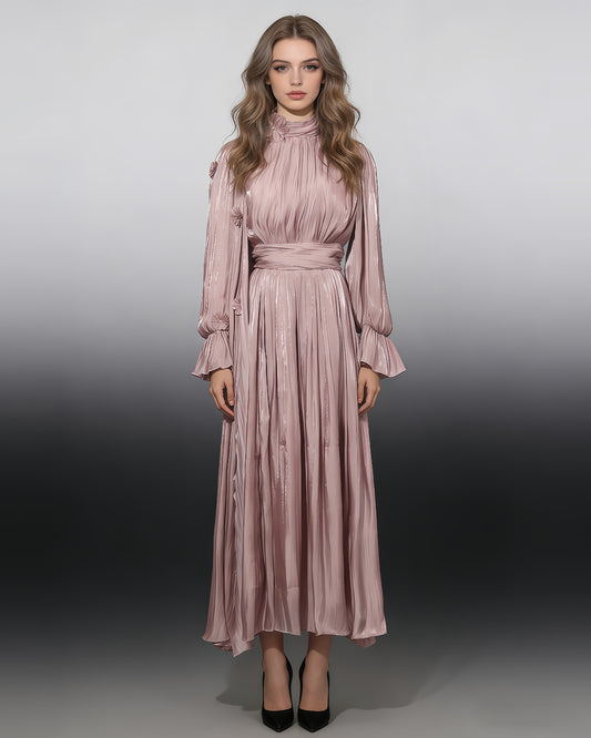 Pink 3D Floral Shiny Maxi Dress