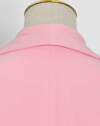 Pink Belted Solid Lapel Peplum Blazer