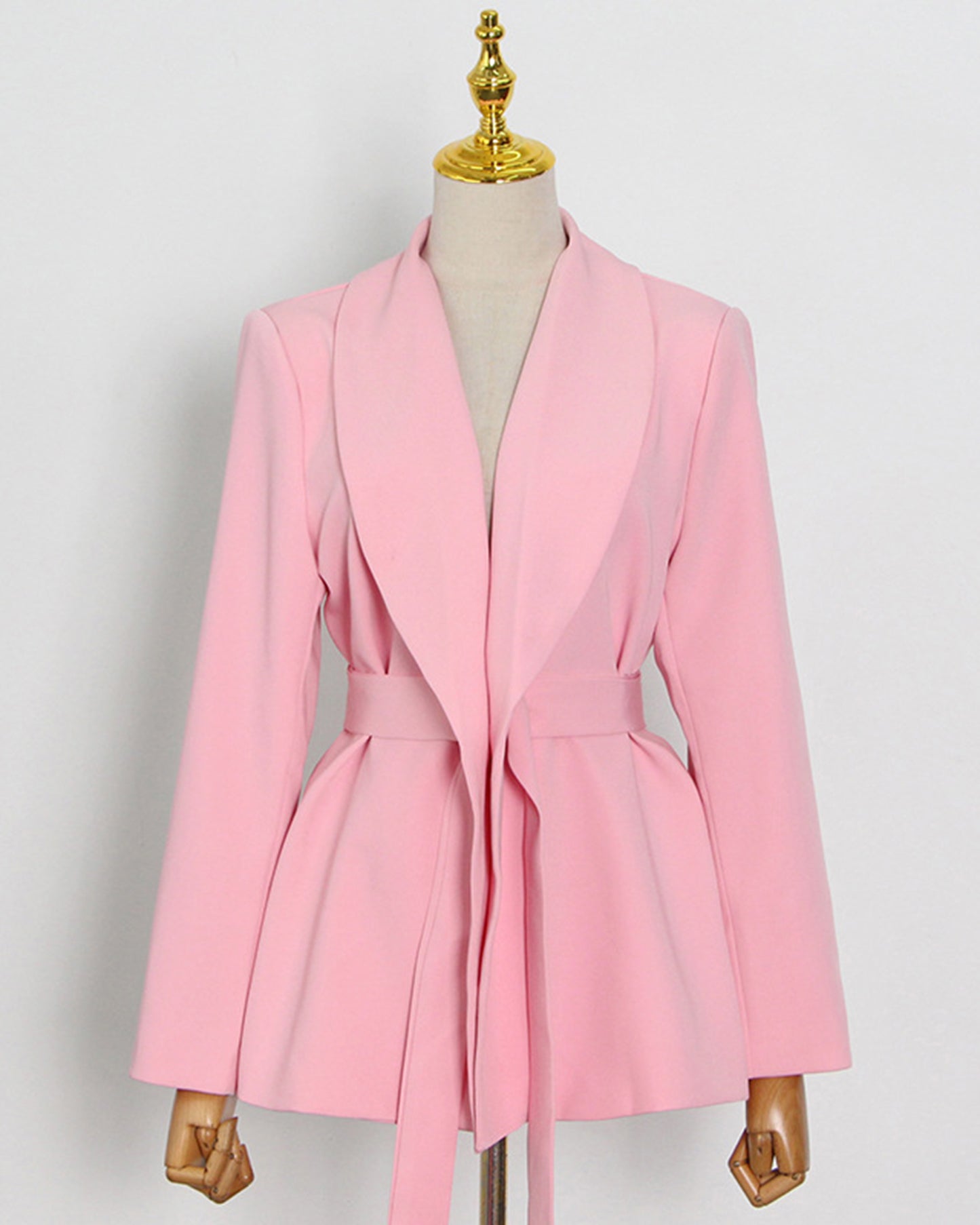 Pink Belted Solid Lapel Peplum Blazer