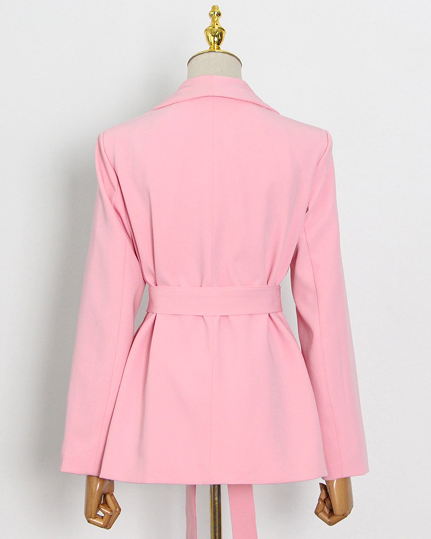 Pink Belted Solid Lapel Peplum Blazer