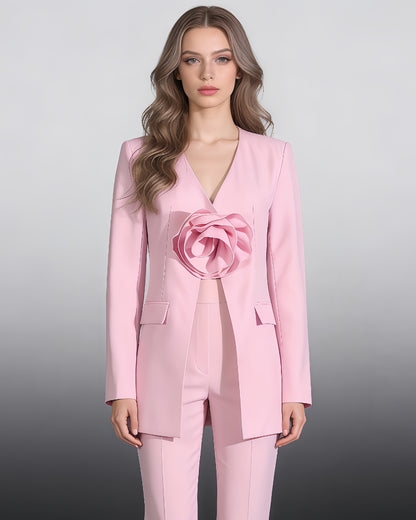 Pink Blazer with 3D Rose Accent
