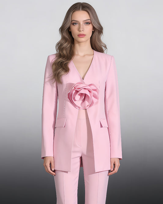 Pink Blazer with 3D Rose Accent