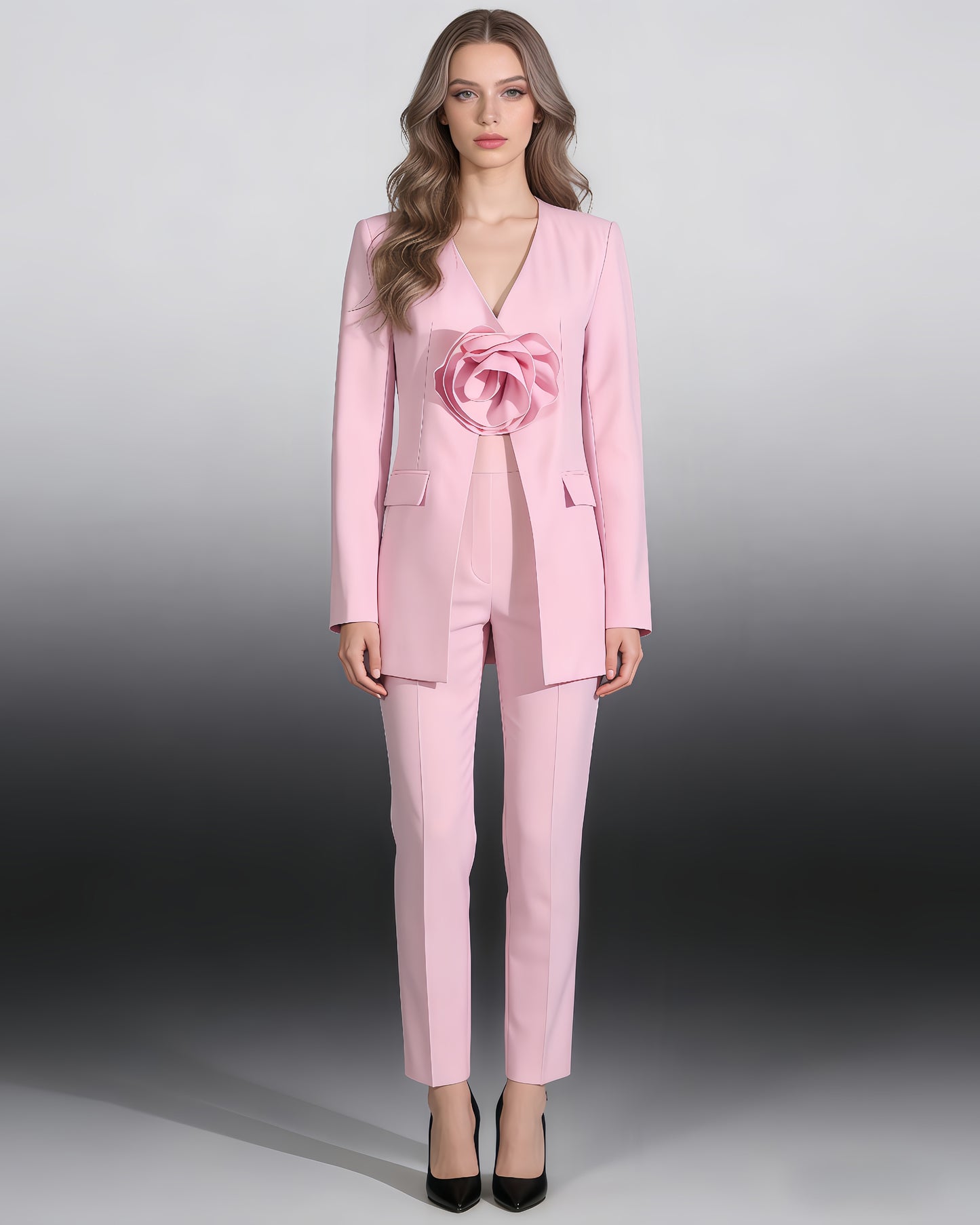 Pink Blazer with 3D Rose Accent