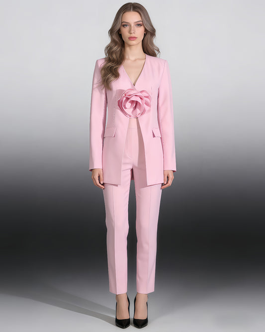 Pink Blazer with 3D Rose Accent