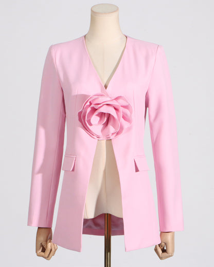 Pink Blazer with 3D Rose Accent