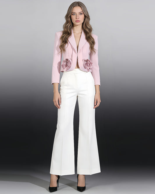 Pink Blazer with 3D Rose Accents