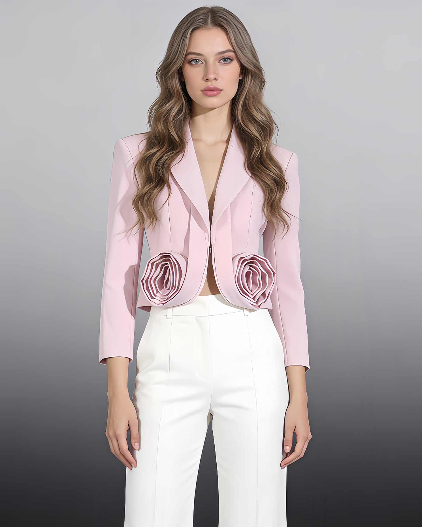 Pink Blazer with 3D Rose Accents