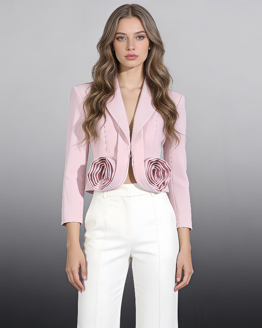 Pink Blazer with 3D Rose Accents