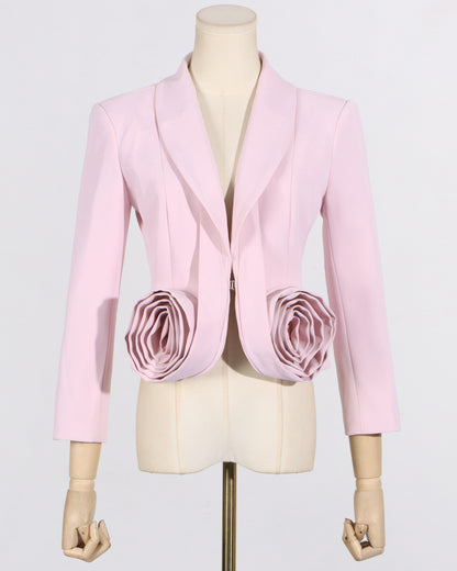 Pink Blazer with 3D Rose Accents