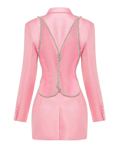 Pink Blazer with Crystal-Trimmed Cutout Back