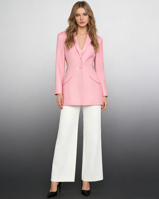 Pink Blazer with Crystal-Trimmed Cutout Back