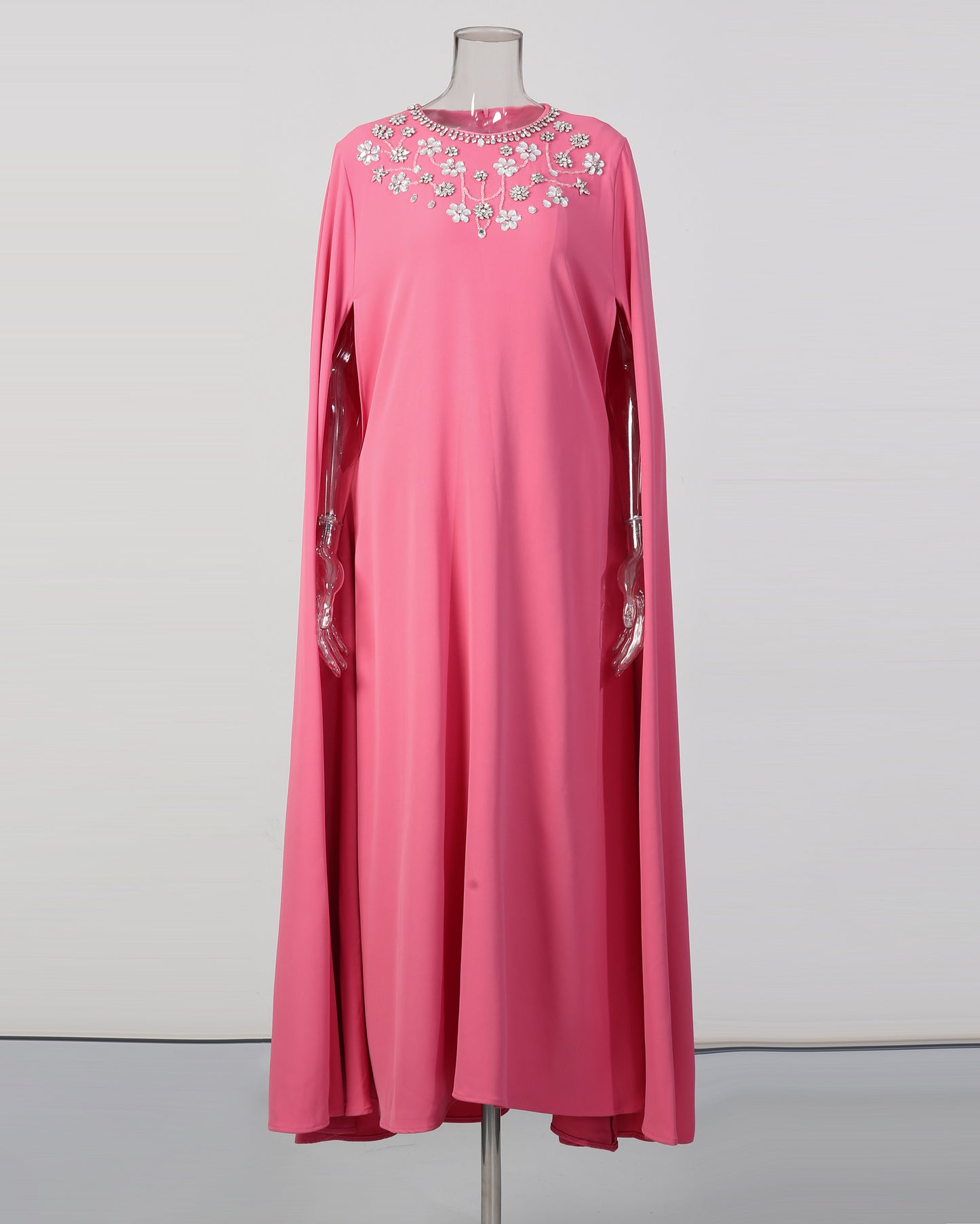 Pink Cape Gown with Embellished Neckline