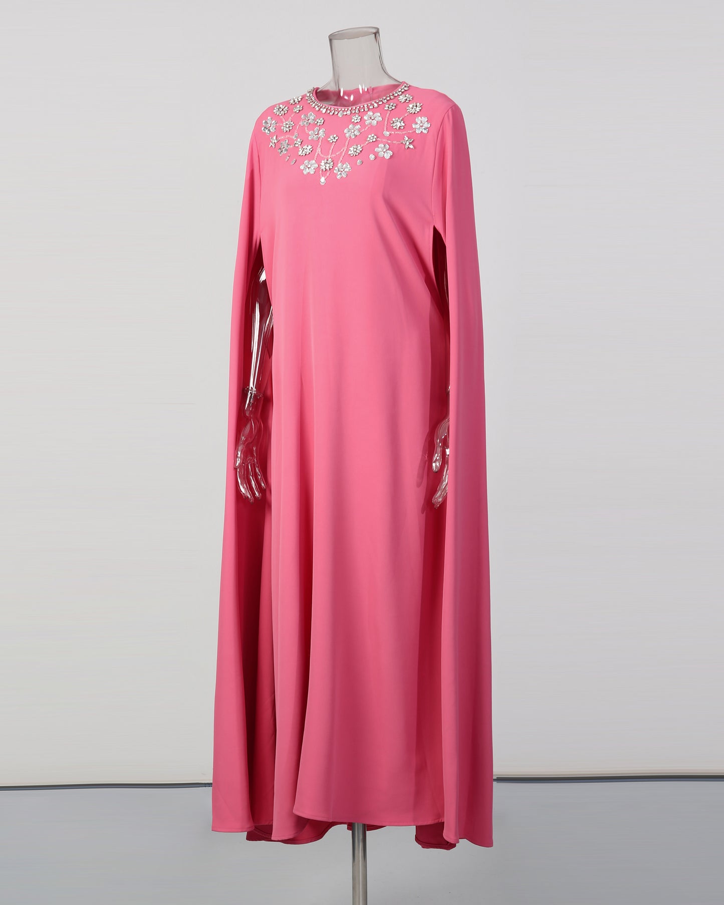Pink Cape Gown with Embellished Neckline