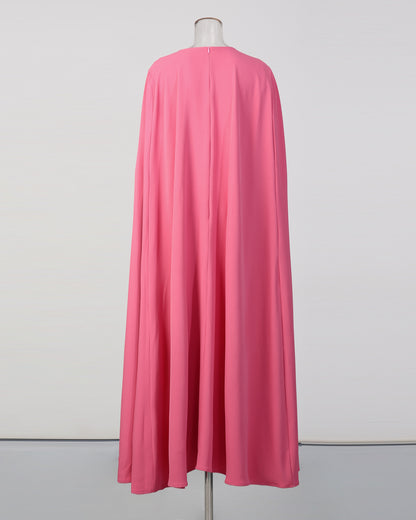 Pink Cape Gown with Embellished Neckline