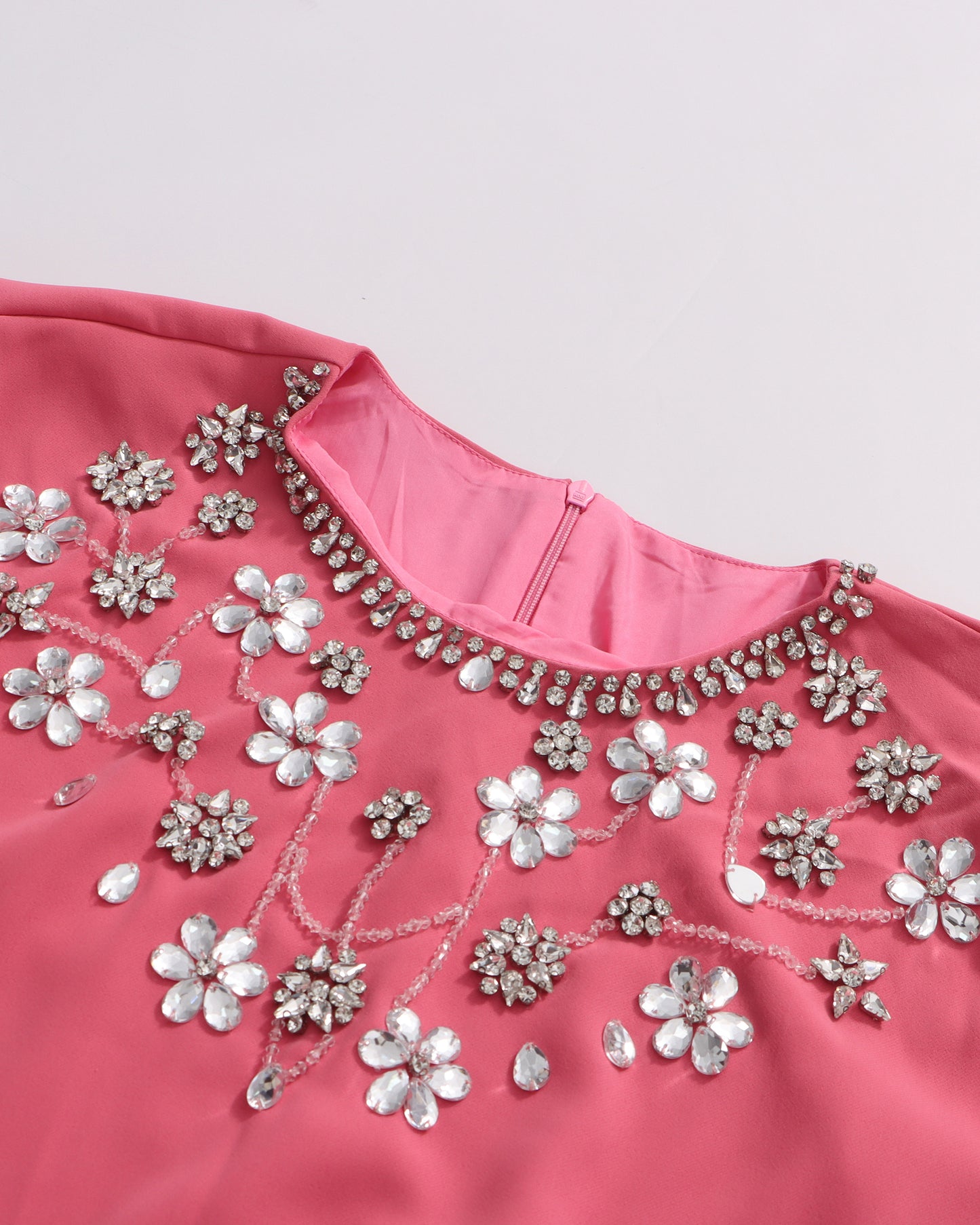 Pink Cape Gown with Embellished Neckline