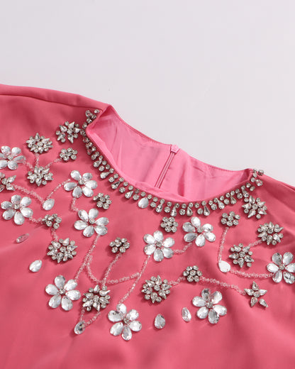 Pink Cape Gown with Embellished Neckline